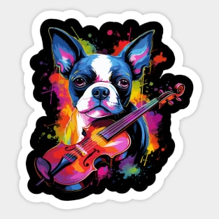 Boston Terrier Playing Violin Sticker